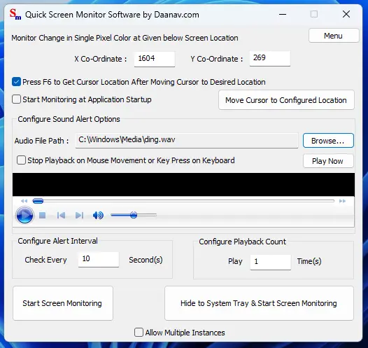 Main Screen of the Quick Screen Monitor Software